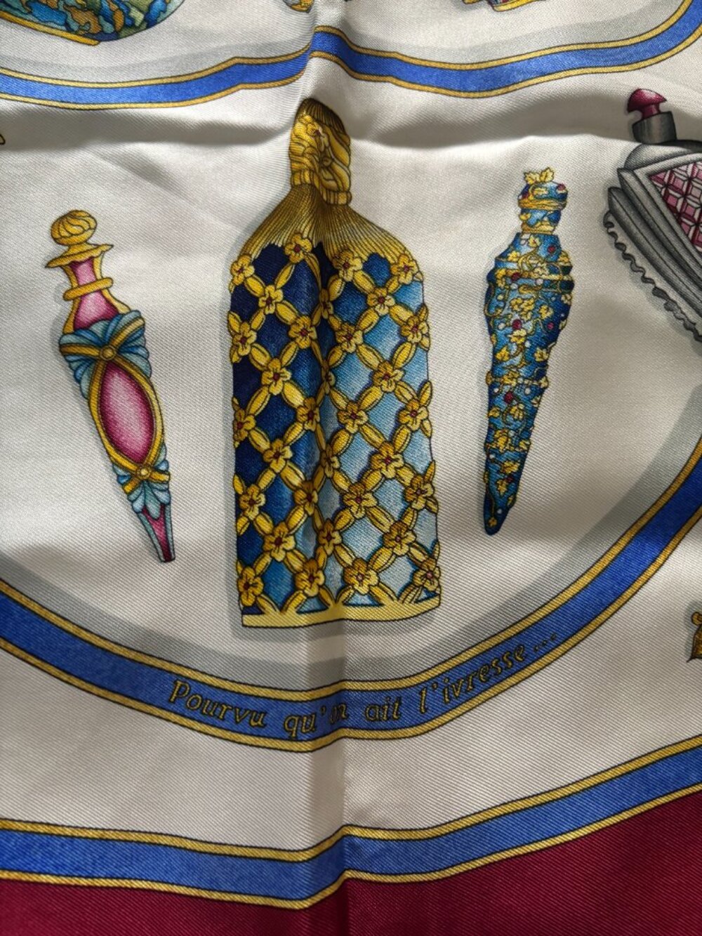 Auth HERMES "Qu’importe Le Flacon” Perfume Silk Scarf by Catherine Baschet - Picture 4 of 10